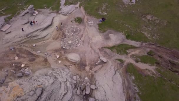 Drone Aerial Shot Babele Rocks Bucegi Mountains Geological Shapes Footage — Wideo stockowe