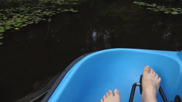 Child Feet Pedalling Blue Pedalo — Wideo stockowe