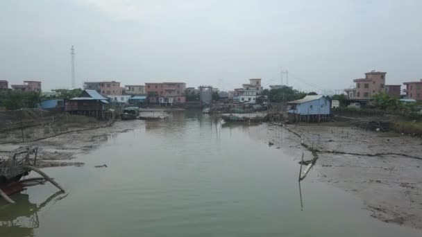 Aerial Shot Polluted River Village Asia — Vídeos de Stock