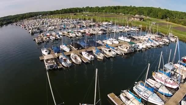 Aerial Footage Sailboat Marina — Stock video
