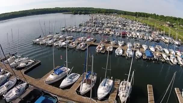 Aerial Footage Sailboat Marina — Vídeo de stock