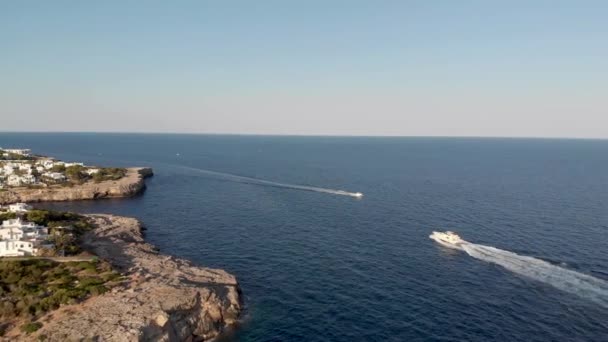 Aerial Boat Drone Close Coast East Mallorca Spain — 비디오