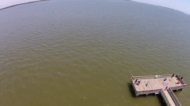 Aerial Shot Fishing Pier Breakwater — Stock videók