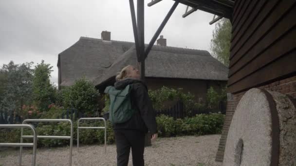Young Female Backpacker Trip Netherlands — стокове відео