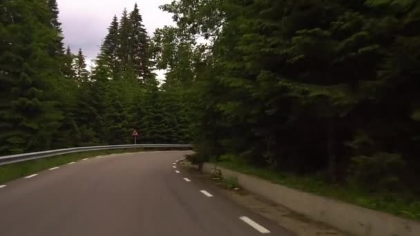 Auf Kurvenreicher Straße Die Bucegi Berge Hinunter Umgeben Von Hohen — Stockvideo