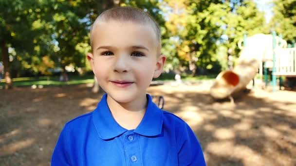 Portrait Mischievous Little Boy Playground — Stok video