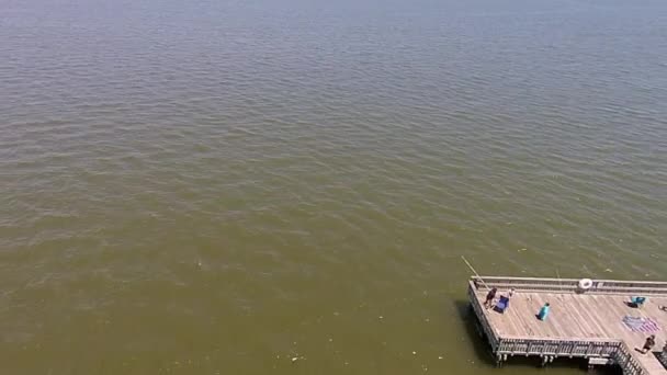 Aerial Shot Fishing Pier Breakwater — ストック動画