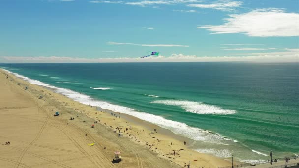 Drone Footage Kite Flying Beach — Stock video