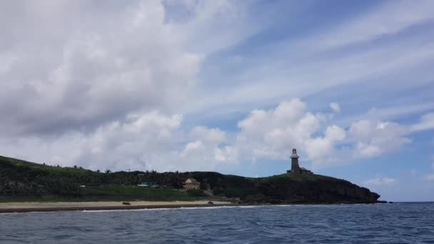 Lighthouse Edge Island Batanes Philippines Shot Moving Boat — 图库视频影像