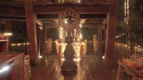 Furnace Cabin Decorated Warm Christmas Lights — Wideo stockowe