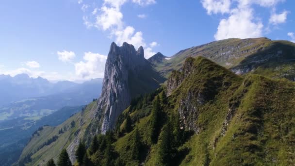 Unique Mountain Formation Scenery Swiss Alps Saxer Luecke Alpstein Aerial — Stockvideo