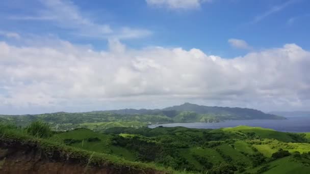 Green Hills Ocean Thick Clouds Batanes Philippines High View — ストック動画