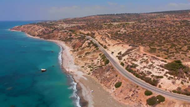 Aerial View Flying Coast Paphos Cyprus Mediterranean Sea — Stockvideo