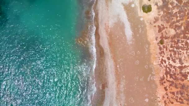 Aerial View Looking Straight Sparkling Sea Beach Waves Paphos Cyprus — Stock Video