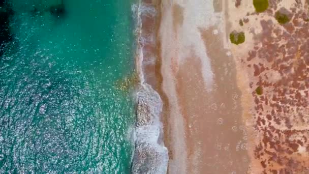 Aerial View Looking Straight While Flying Sparkling Mediterranean Sea Beaches — Vídeo de stock