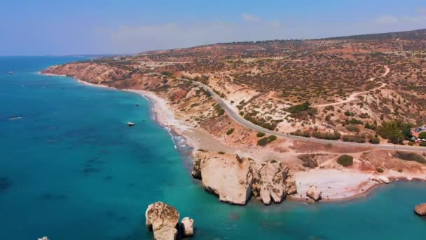 Aerial View Flying Aphrodite Rock Paphos Cyprus — ストック動画