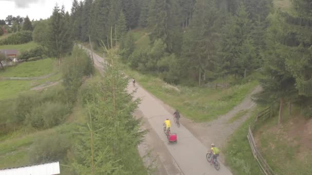 Aerial Static Shot Tura Copaci Cycling Race Colibita Romania Bikers — Stock video