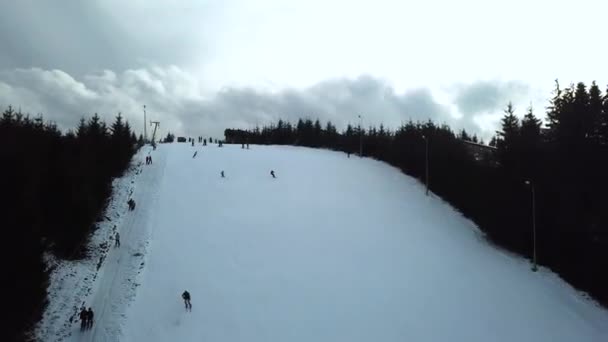 Повітряний Панорамний Вид Тополіта Снігового Саміту Довготривалий Захід Сонця Хмарний — стокове відео