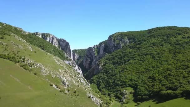 Wide Aerial View Turda Gorge Transylvania Romania Narrow Ravine Lined — Stock Video