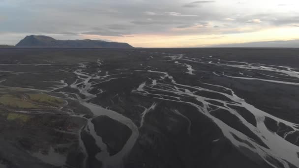 Aerial Flyover Glacial Rivers Sunrise — Vídeos de Stock