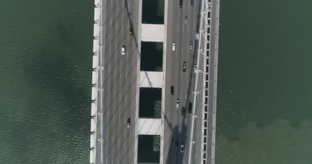 Aerial Shot Vehicles Moving San Franciscooakland Bay Bridge City Background — Stock Video