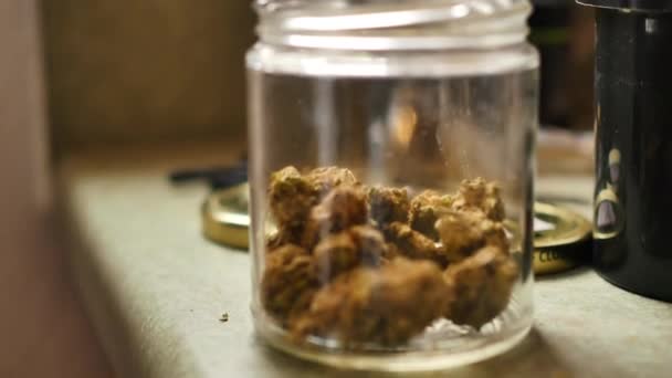 Jar Cannabis Buds Set Counter Top — Video
