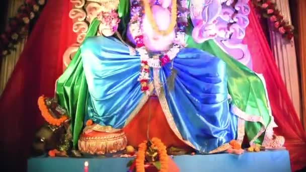 Indian Deity Lord Ganesha Ganpati Chaturthi Festival Pandal India Colorful — Stockvideo