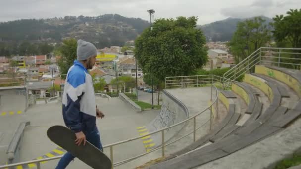 Young Boy Using Skate Board Street Park — Wideo stockowe