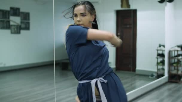 Slow Motion Shot Caucasian Female Dancer Choreographer Performing Contemporary Dance — Wideo stockowe