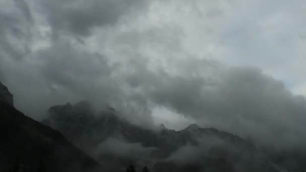 Time Lapse Clouds Mountain Peak Dramatic Stormy Sky Forest Foreground — Wideo stockowe