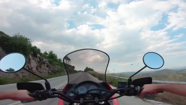 Riding Motorcycle Penteli Mountain Greece Spending Some Free Time Summer — Stock Video