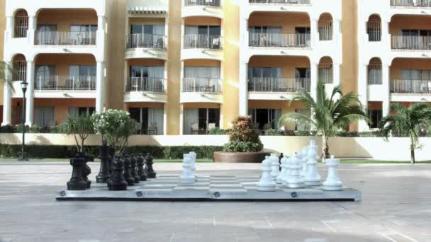 Giant Chess Board Game Hotel Resort — Stock Video