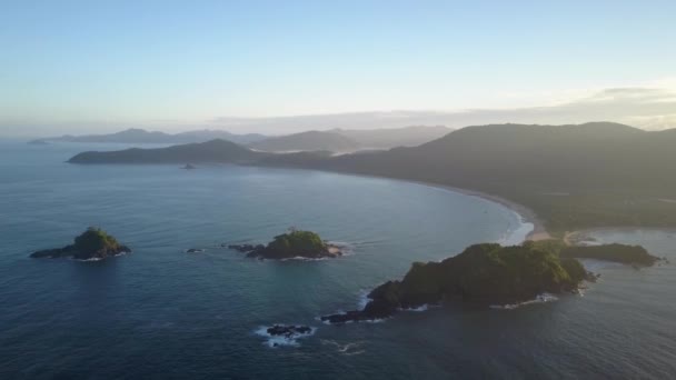 Aerial Slow Backwards Tracking Nacpan Beach Surrounding Islands Sunset Palawan — Stock Video