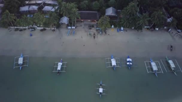 Aerial View Fishing Village Beach Early Morning Philippines Camera Pedestal — Stockvideo