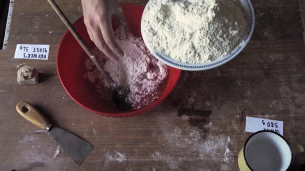 Mix Water Flour Bread Cake Recipe Wood Labeled Ingredient Make — Wideo stockowe