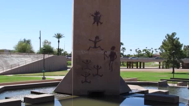 All Four Pictographs Fountain Eldorado Park Scottsdale Arizona — Vídeo de Stock