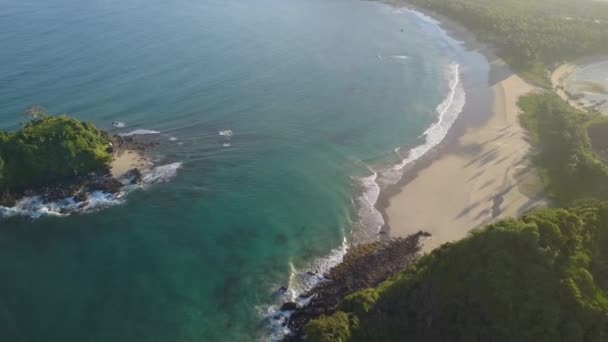 Aerial Tracking Pedestal End Beautiful Nacpan Beach Nido Sunset Palawan — Wideo stockowe