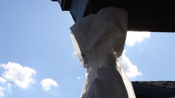 Close Ghostly Skeleton Floating Wind Daytime — Video