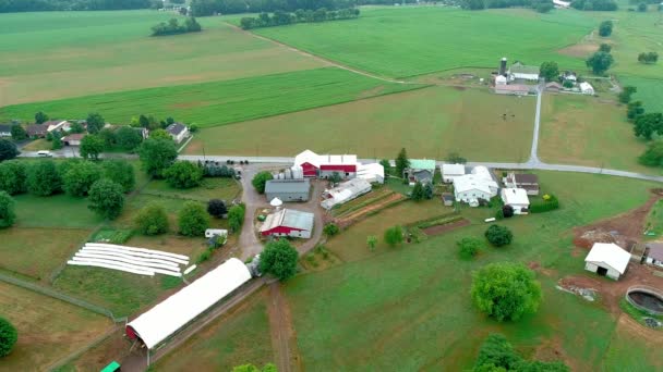 Amish Niedzielę Spotkanie Okolicy Pola Uprawne Widziane Przez Drone — Wideo stockowe