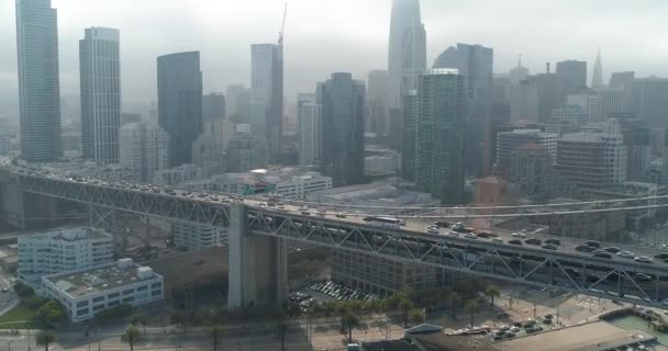 Légifotók San Francisco Oakland Bay Hídon Mozgó Járművekről Várossal Háttérben — Stock videók
