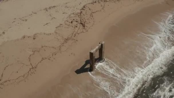 Aerial View Old Broken Pier Made Cement Middle Ocean Santa — 图库视频影像