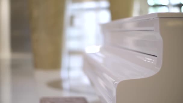 White Piano Closed Keyboard Bright Luxury Interior — Video