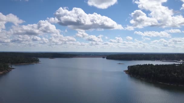 Rising Blue Lake Drone Shot — Stok video