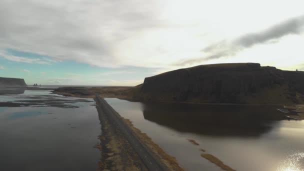 Low Flying Drone Shot Stunning Iceland Coastal Road — Vídeos de Stock