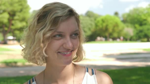 Close Woman Eating Strawberry While Picnic Date Park Slow Motion — Video Stock