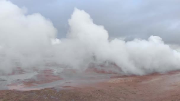 Aerial Shot Looking Steam Geothermal Hot Spring — Stockvideo