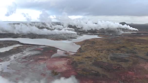 Aerial Shot Flying Geothermal Power Station — 图库视频影像