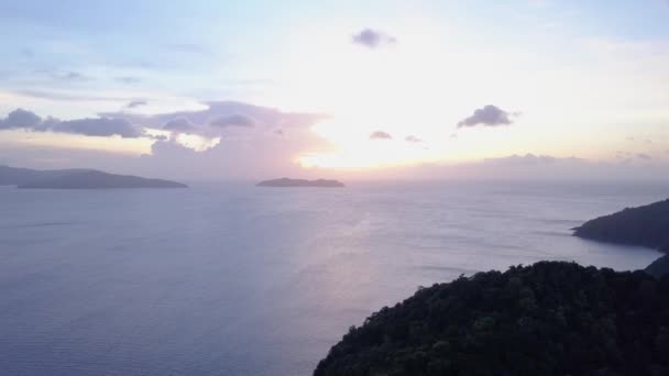 Aerial View Bright Sunrise Small Clouds Blue Sky Seascape Islands — Wideo stockowe