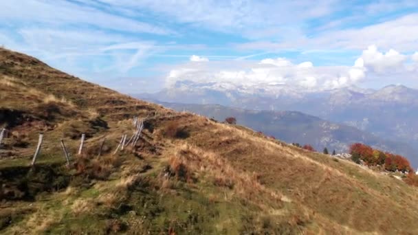 Flying Low Pasture Slovenia View Julian Alps Vibrant Autumn Colors — Stok video