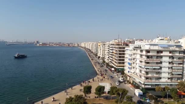 View Thessaloniki Greece Coastal Town Aegean Sea Seen White Tower — Stockvideo